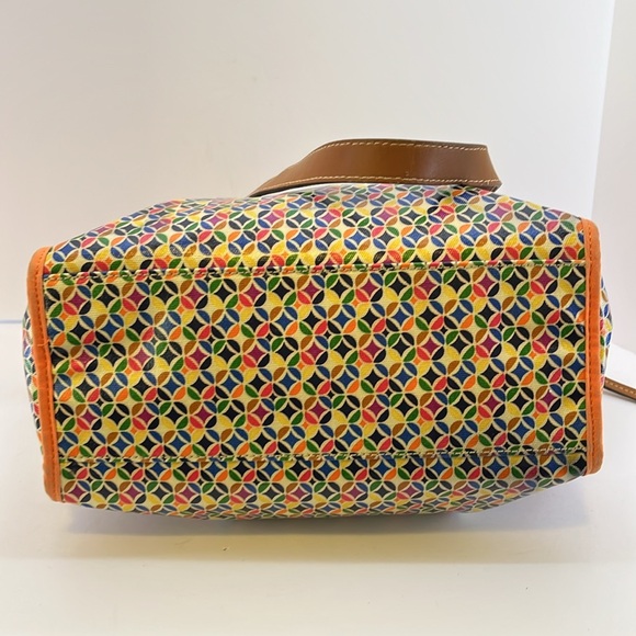 Fossil Colorful Geometric Print Tote Bag Purse Handbag w/ Brown Leather Trim - Picture 7 of 16